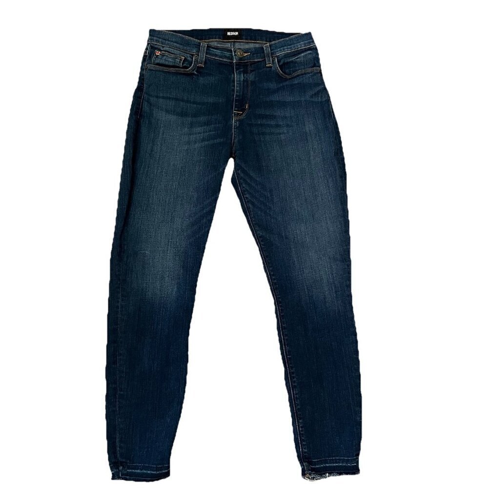 Hudson Womens Natalie Mid Rise Crop Denim Skinny Jeans Size 29 Dark Wash Raw Hem